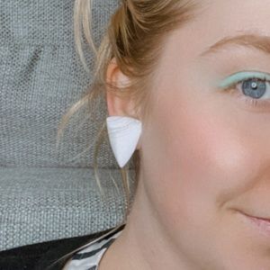 Vintage White Triangle Clip On Earrings Retro Plastic